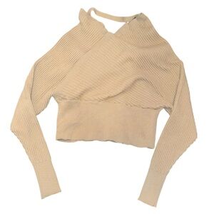 🔵 Roma Concept Tan Ribbed Knit Criss Cross Sweater Size Medium